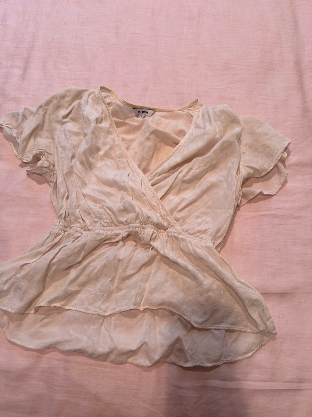 Express Cream Wrap-Style Flutter Sleeve Blouse